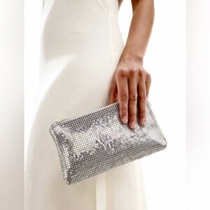 JIMMY CHOO Sequin Metallic Clutch Zip Evening Designer Bag Purse